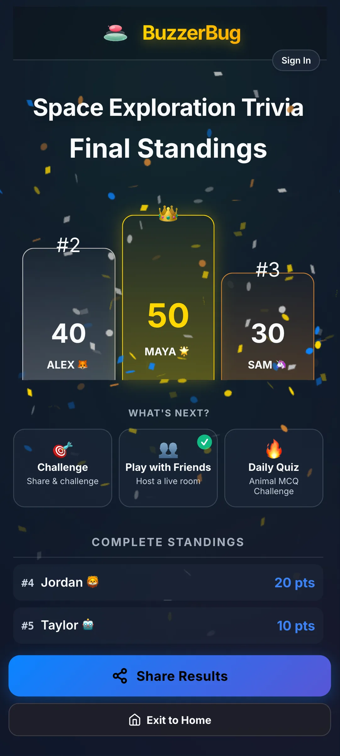 BuzzerBug Final Standings and Live Leaderboard